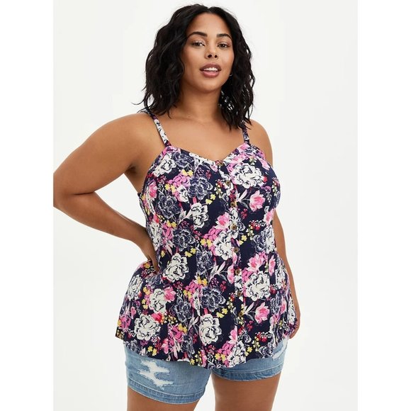 Torrid SZ 6 NWT   NAVY FLORAL RAYON FIT & FLARE CAMI - Picture 1 of 5